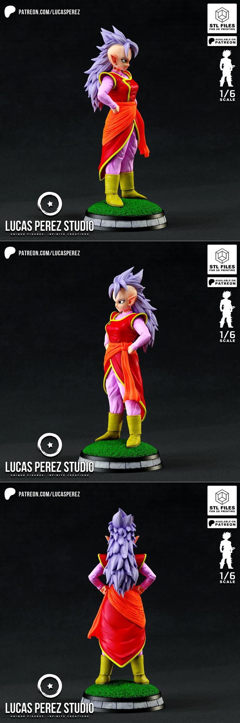 1/6 scale 3D model of Kaioshin del Oeste from Dragon Ball, standing on a grassy base. The figure wears a red tunic ov...