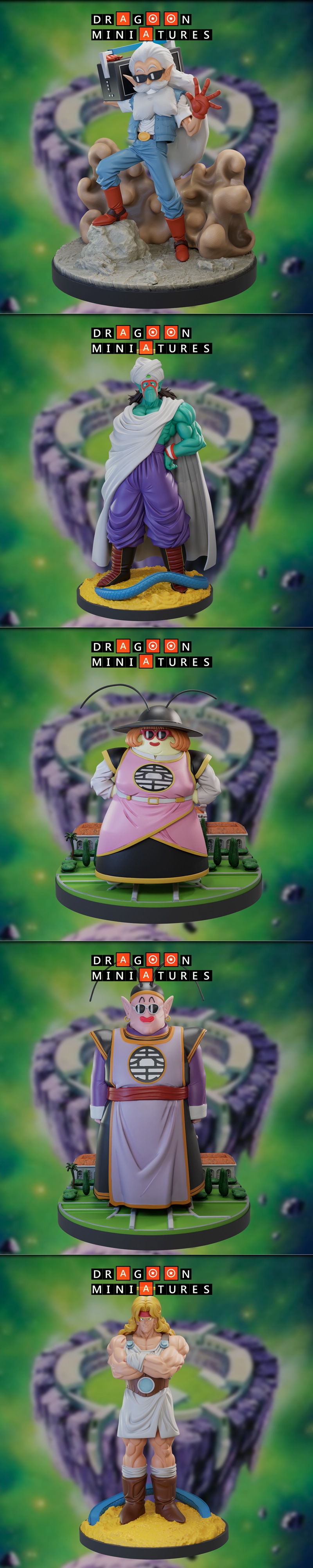 Collection of Dragon Ball anime miniatures by Dragoon Miniatures, including King Kai, Supreme Kai, Babidi, and other...