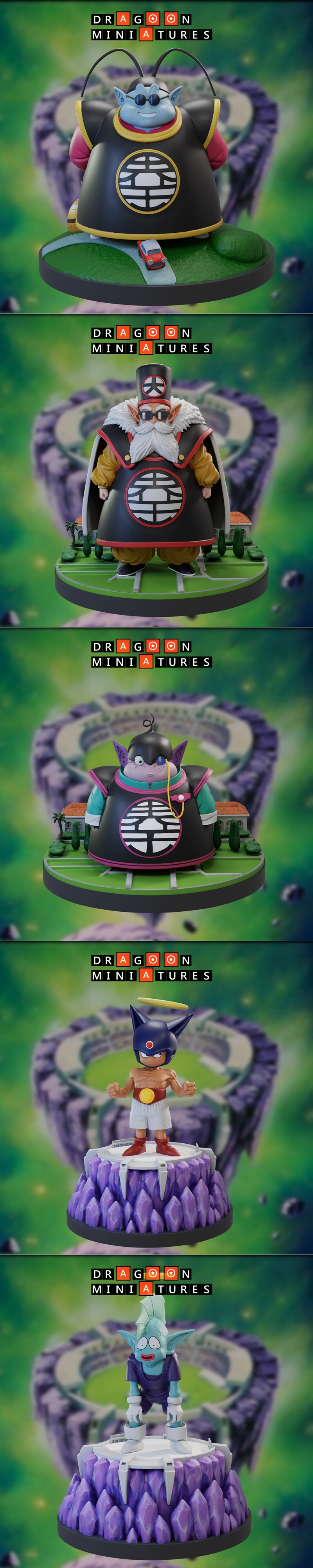 Collection of Dragon Ball anime miniatures by Dragoon Miniatures, including King Kai, Supreme Kai, Babidi, and other...