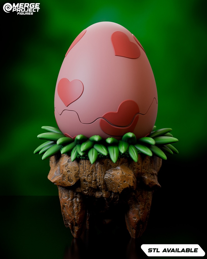 3D model figure of Nyokimon from Pokemon, emerging from a pink flower bud with green leaves and a textured base.