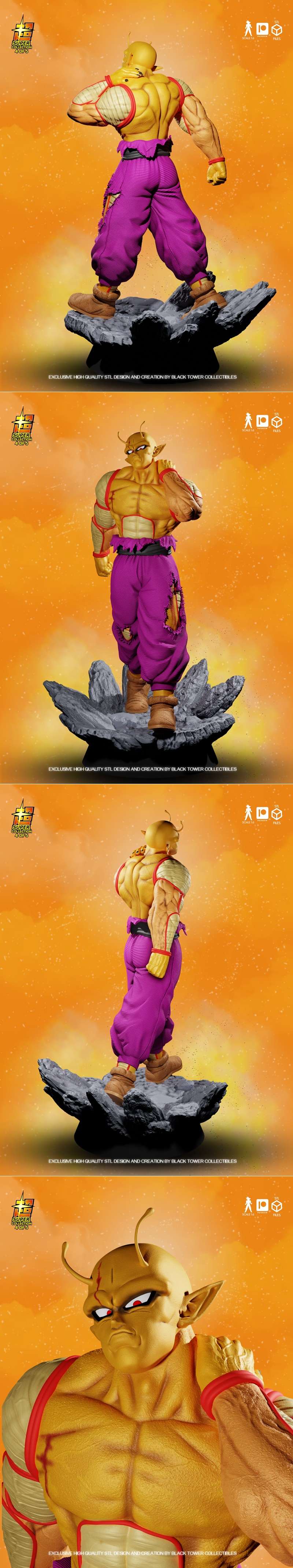 Piccolo Orange form 3D model by Black Tower Collectibles, showing muscular orange-skinned character with red eyes, we...