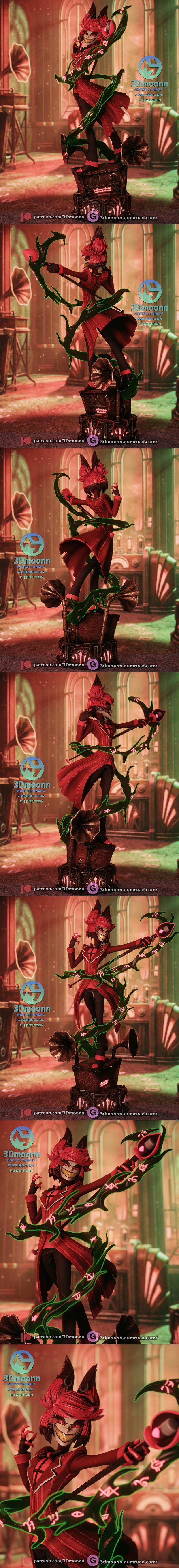 3D model of Alastor from Hazbin Hotel, wearing a red suit and holding a glowing staff, standing on an antique radio b...