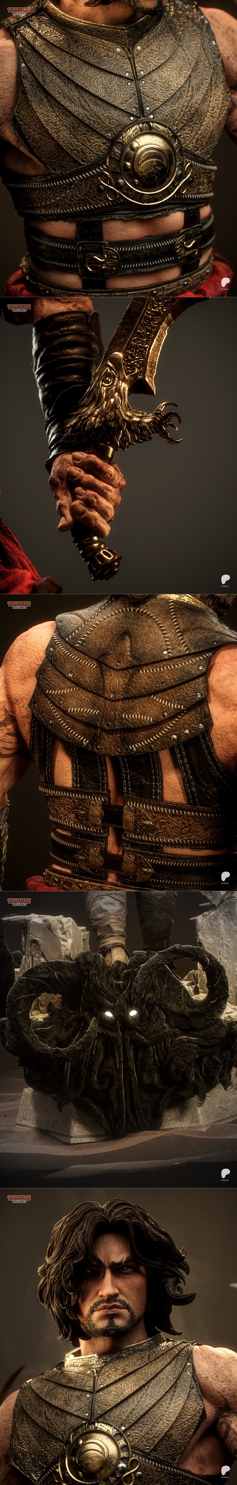 Tanuki Figures 3D model of Prince of Persia, a male warrior with dark hair, holding two curved swords, wearing ornate...