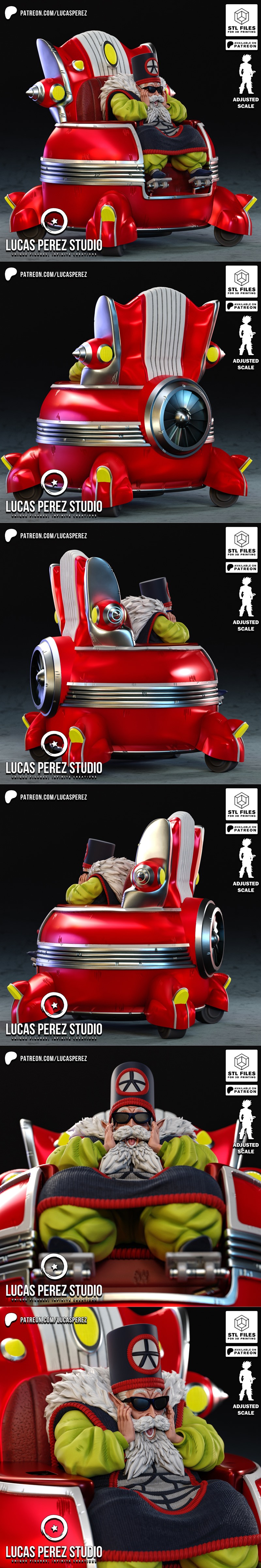 3D model of Dragon Ball's Dai Kaioshin seated on a red throne, wearing sunglasses and a fur-trimmed outfit.