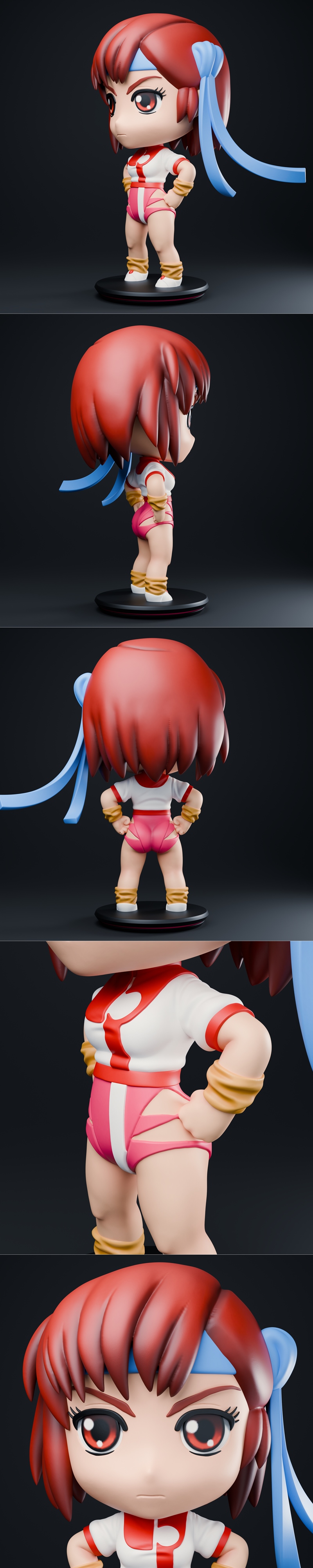 Chibi Noriko Takaya from Gunbuster anime, 3D printable figure with red hair, blue headband, and pink athletic outfit,...