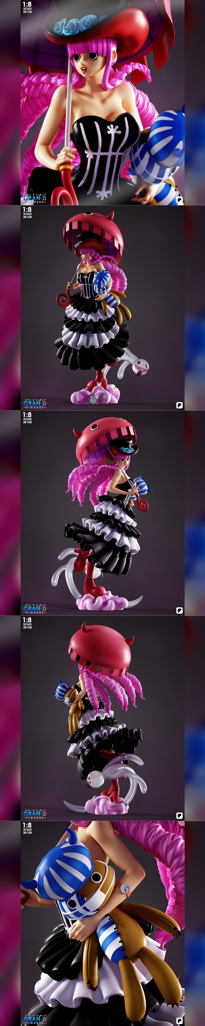 1:8 scale 28cm 3D model of Perona from One Piece, wearing a gothic lolita dress and holding an umbrella.