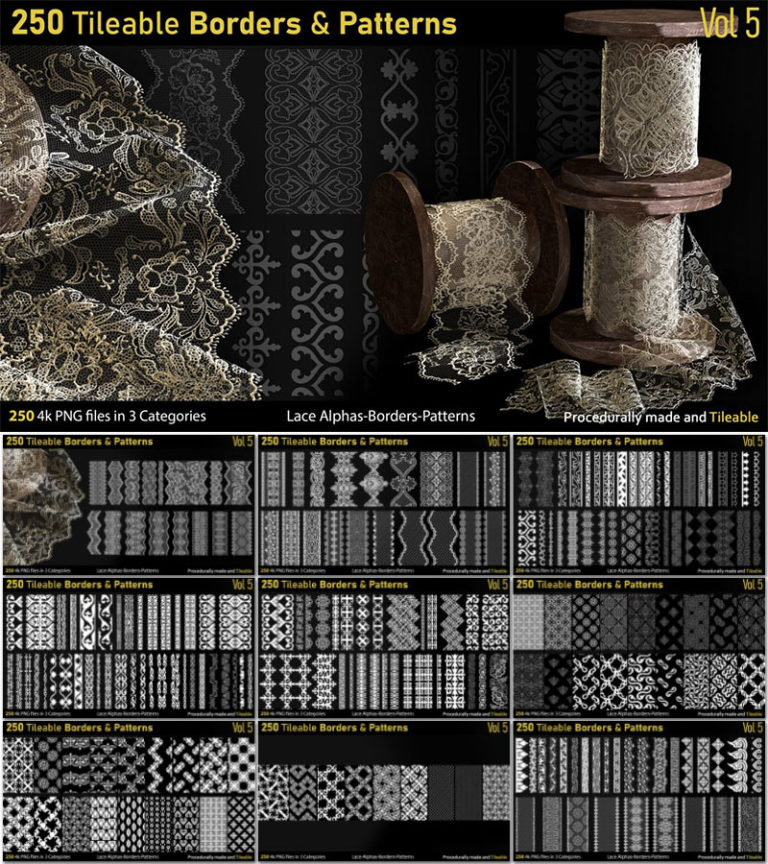 Desire FX 3d models | 250 Alphas-Tileable Borders&Patterns-Vol5