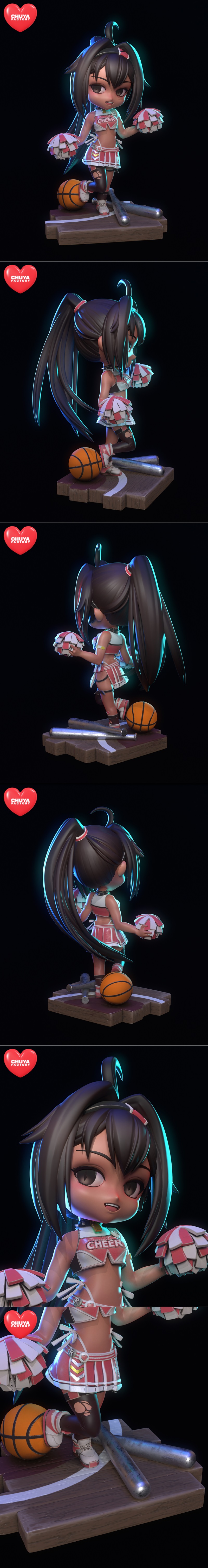 Chuya Factory's 3D model of Bay, a cute anime-style character with dark hair, large eyes, and a pink sporty outfit, a...