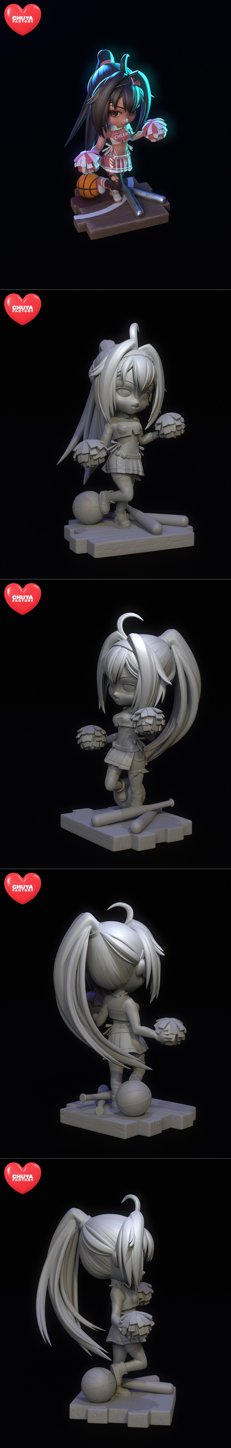 Chuya Factory's 3D model of Bay, a cute anime-style character with dark hair, large eyes, and a pink sporty outfit, a...