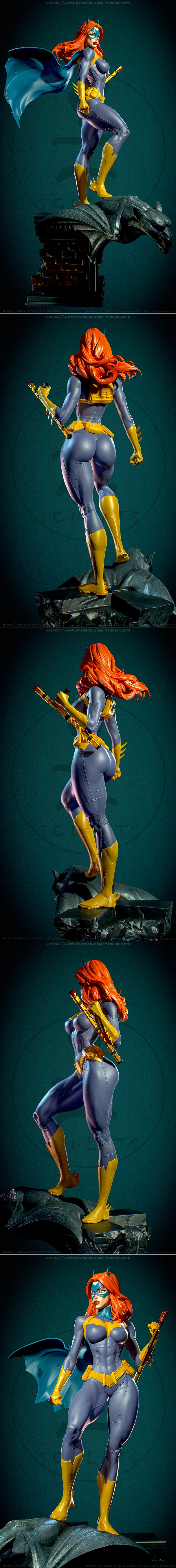 Batgirl (Barbara Gordon) 3D model by Yan-H, wearing a purple suit with yellow accents and a blue cape, standing heroi...