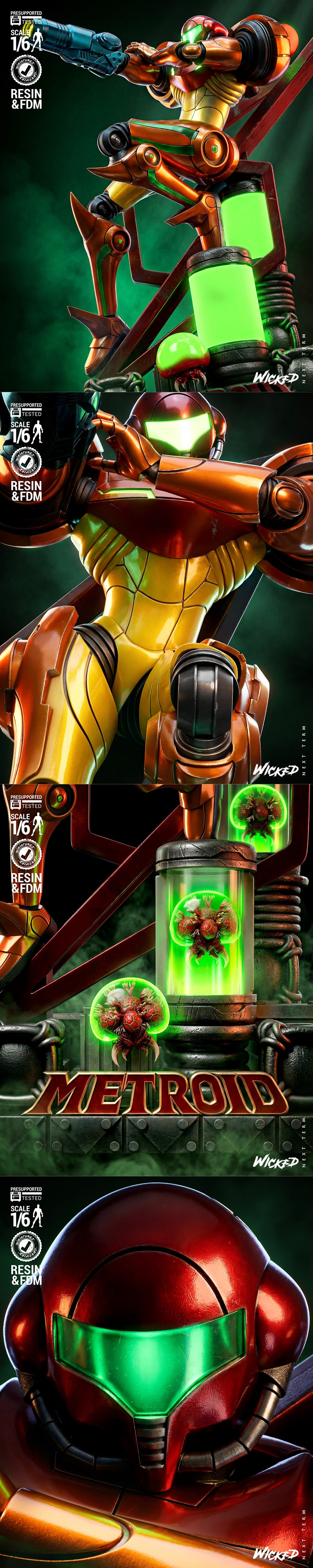 Samus Aran in Varia Suit, 1:6 scale 3D model by Wicked. Features detailed orange and yellow power suit with glowing g...