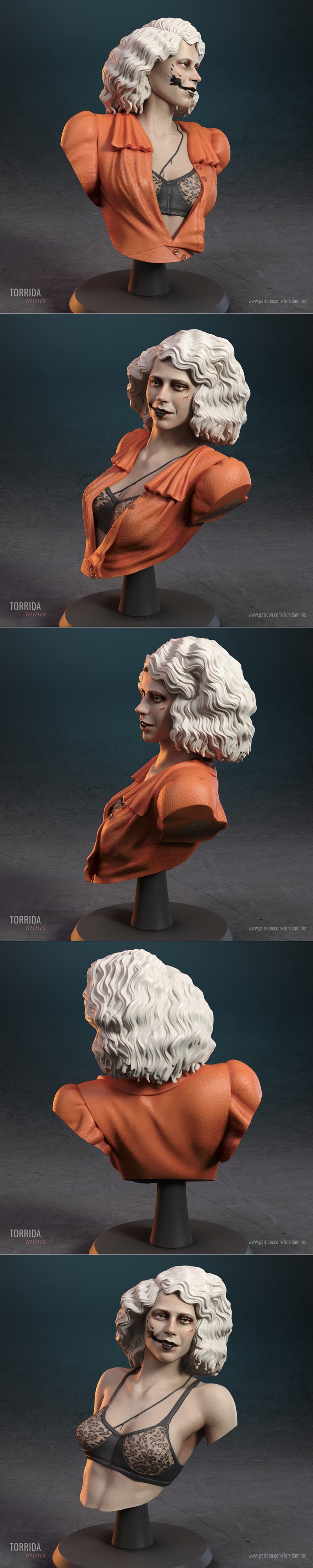 Bust of Ida from The Bride Bust, a female character with white curly hair, pale skin, dark eye and lip makeup, and an...