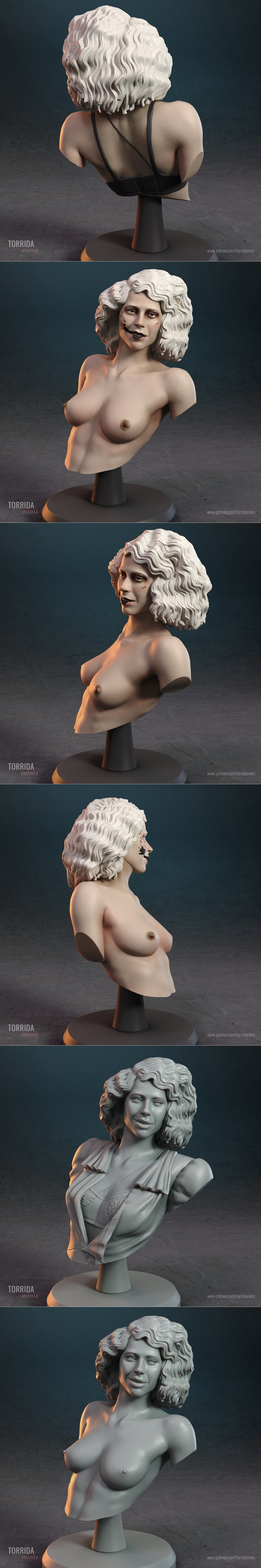 Bust of Ida from The Bride Bust, a female character with white curly hair, pale skin, dark eye and lip makeup, and an...