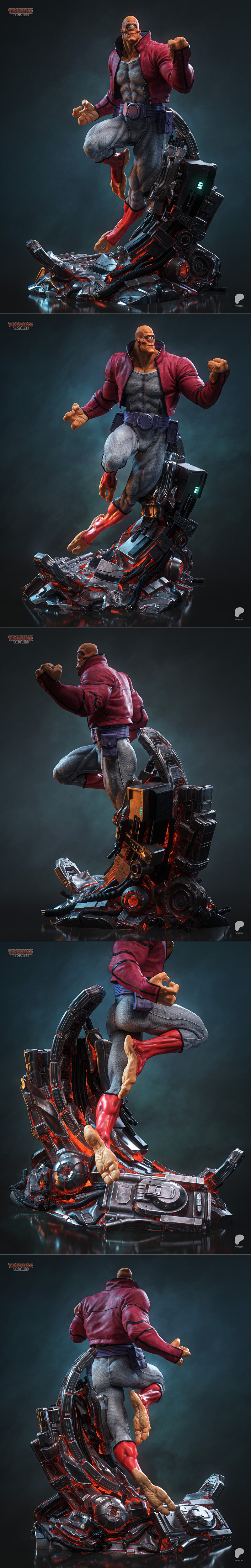 Allen the Alien from Invincible, posed heroically in a red jacket and grey pants, floating in space with Earth visible.