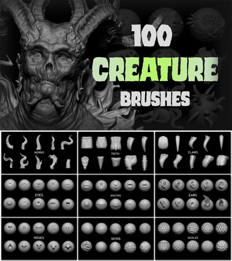 Desire FX 3d models | Zbrush + Blender – 100 Creature Brush Mega Pack
