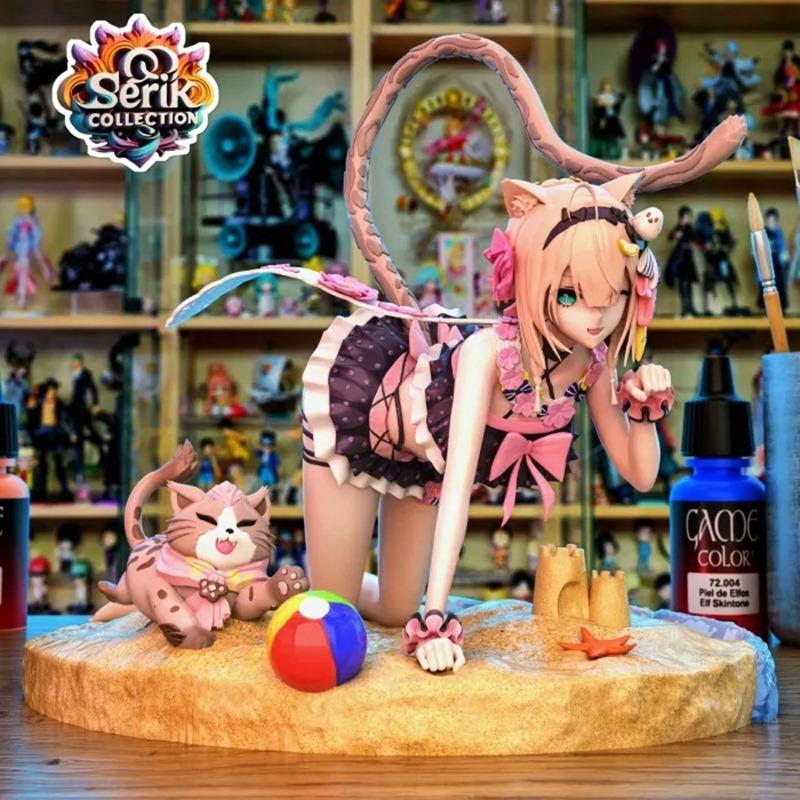 Pardofelis from Honkai Impact figure on a beach base with a cat companion, beach ball, and sandcastles. Serik Collect...
