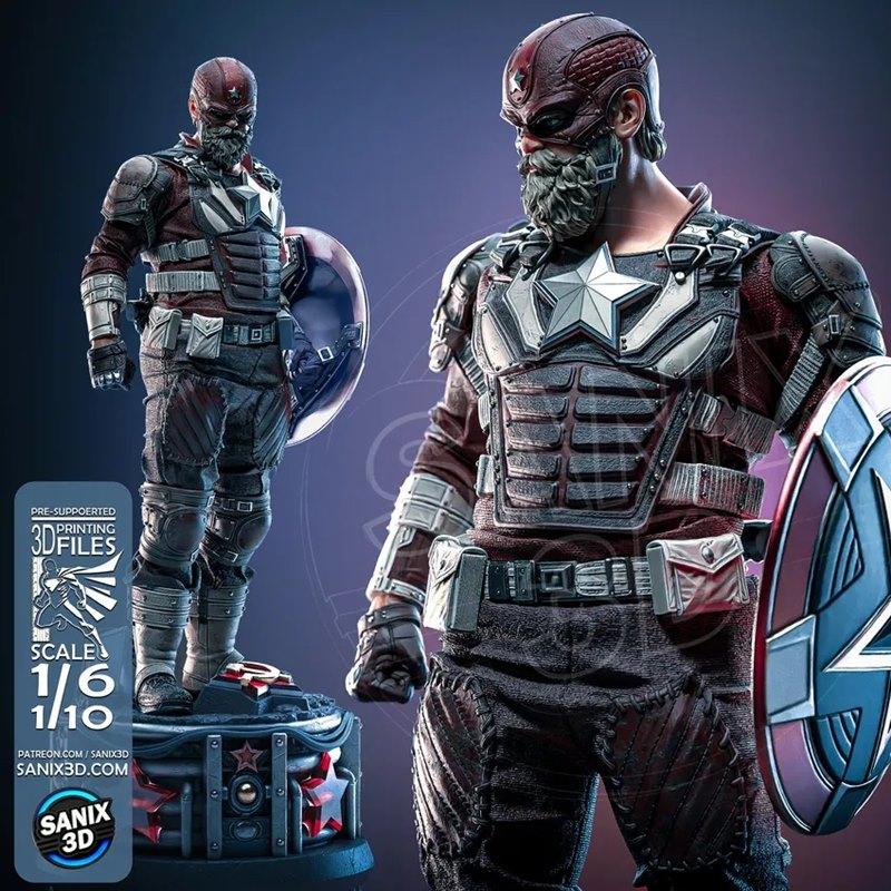 Sanix 3D model of Red Guardian, a male superhero in armored suit with star emblem, holding a shield, 1/6 1/10 scale.