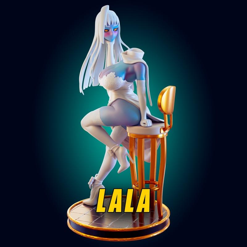 Officer Rhu's Lala Wedding Monster Girl 3D model: blue-skinned character with white hair, yellow eyes, wearing a whit...