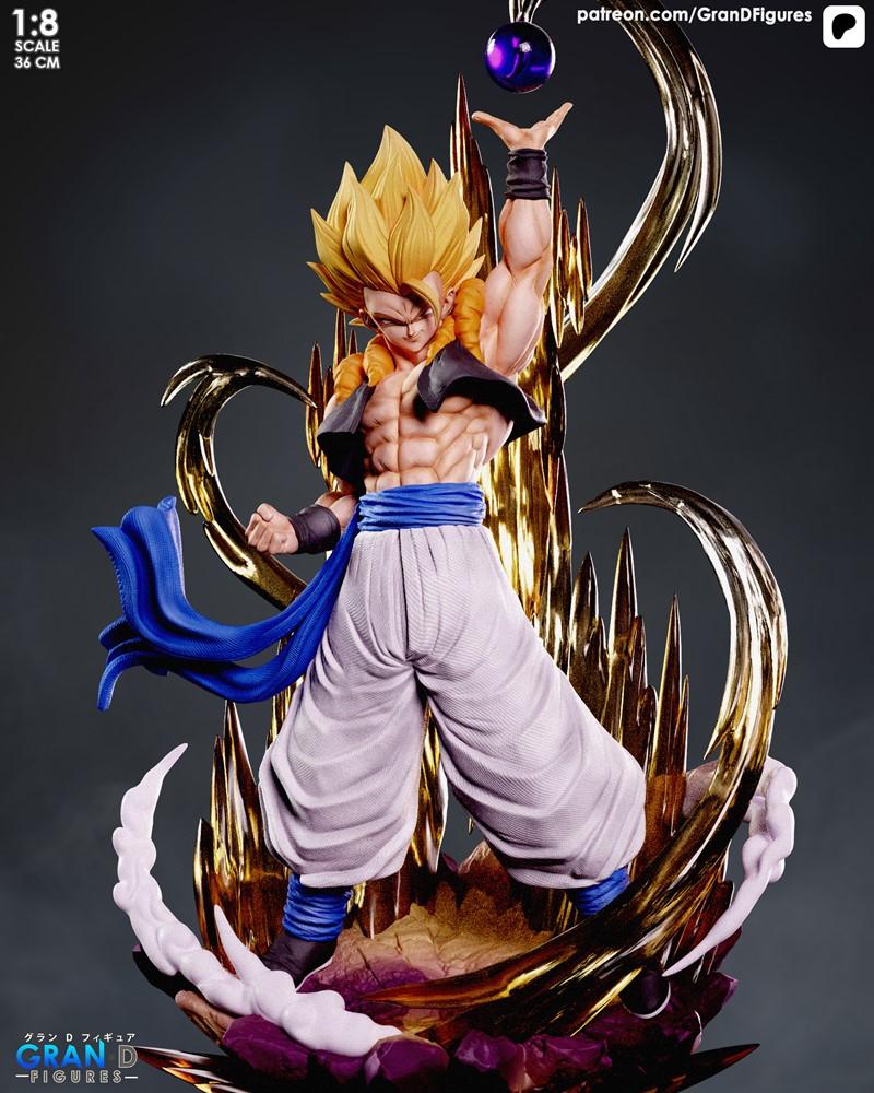 1:8 scale 36cm 3D model of Gogeta from Dragon Ball Z, holding a purple energy ball, with golden energy effects and pu...