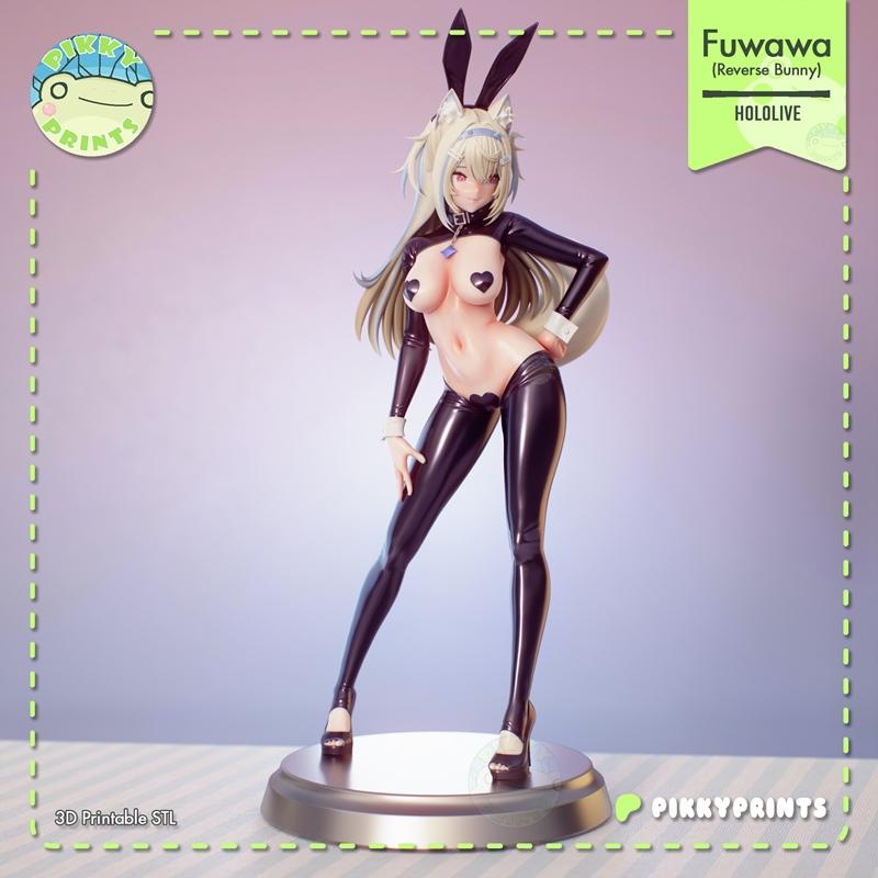 Pikky Prints 3D model of Fuwawa Abyssgard from Hololive, wearing a black latex reverse bunny outfit with heart-shaped...