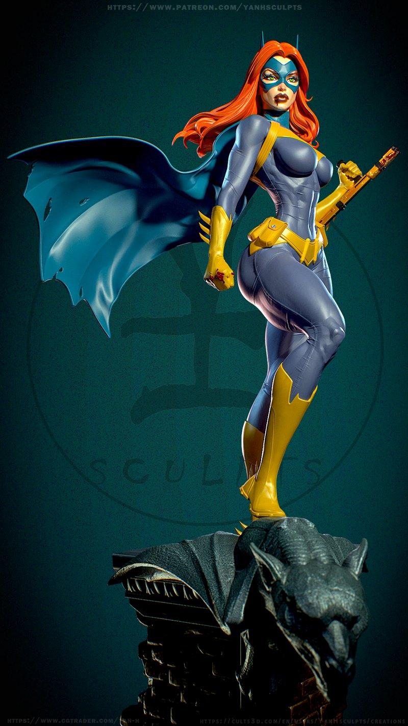 Batgirl (Barbara Gordon) 3D model by Yan-H, wearing a purple suit with yellow accents and a blue cape, standing heroi...