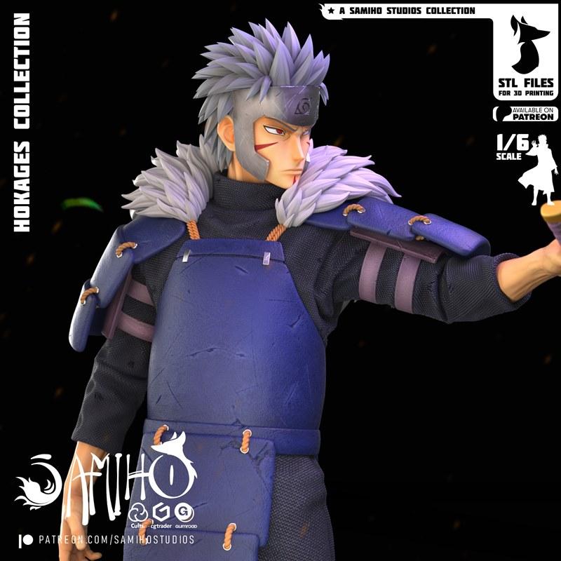 1/6 scale 3D print model of Senju Tobirama from Naruto, wearing blue armor and holding a sword.