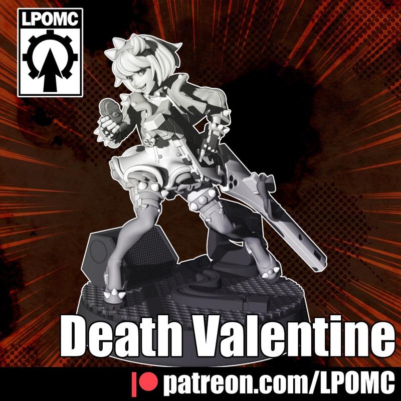 3D model of Death Valentine from Guilty Gear, in a dynamic pose holding a large rifle, with cat ears and stylized out...