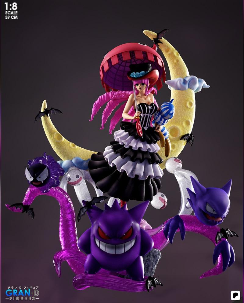 Gran D. Figures 1:8 scale 3D model of Perona from One Piece with Pokémon Gengar, Gastly, and Haunter, standing on a m...