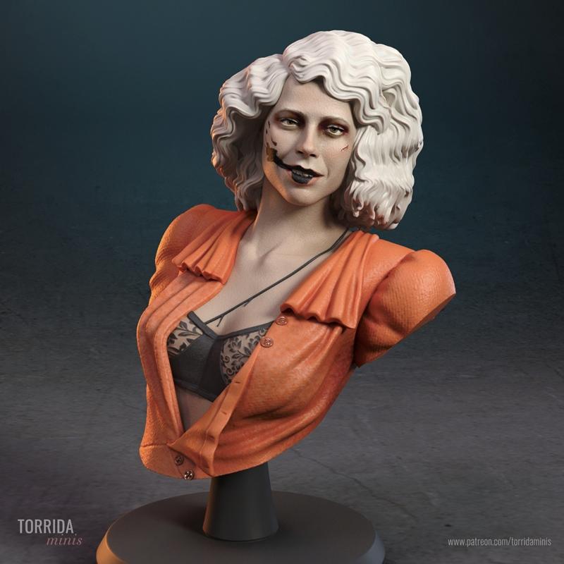 Bust of Ida from The Bride Bust, a female character with white curly hair, pale skin, dark eye and lip makeup, and an...