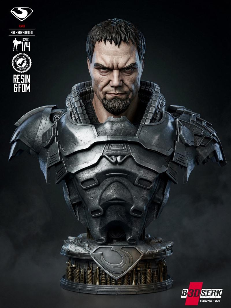B3DSERK 1/4 scale bust of General Zod, a DC Comics villain, wearing detailed armor with a stern expression and a goatee.