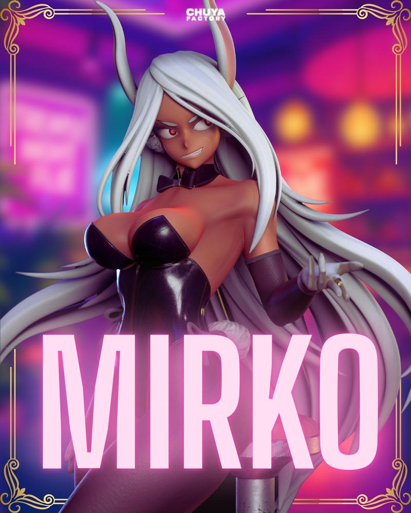 3D model figure of Mirko from My Hero Academia, a white-haired bunny girl in a revealing black outfit, striking a con...