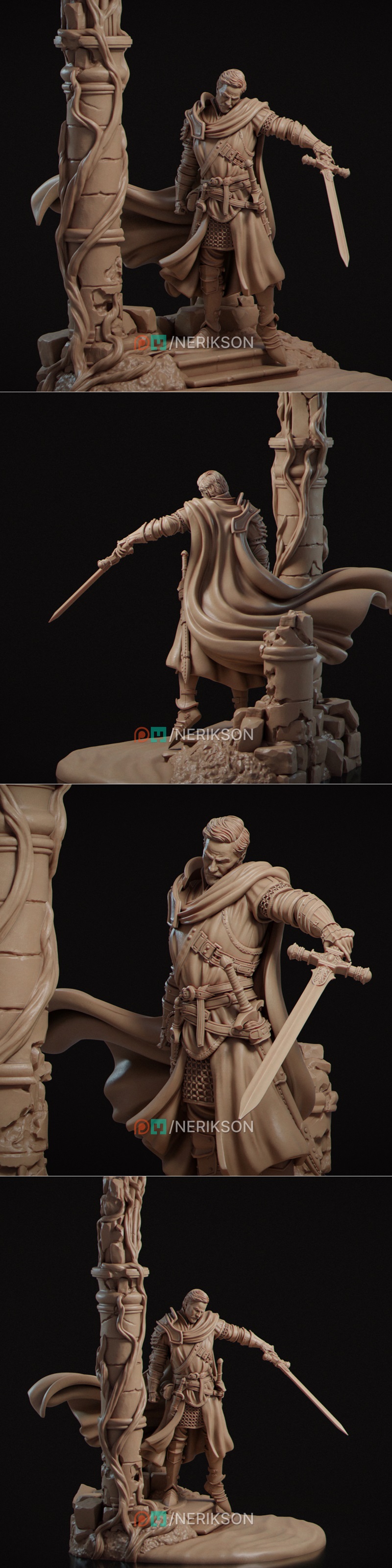 Male warrior in fantasy armor with a sword, representing 'The Tragedy of Loyalty' from 'Bedivere'.