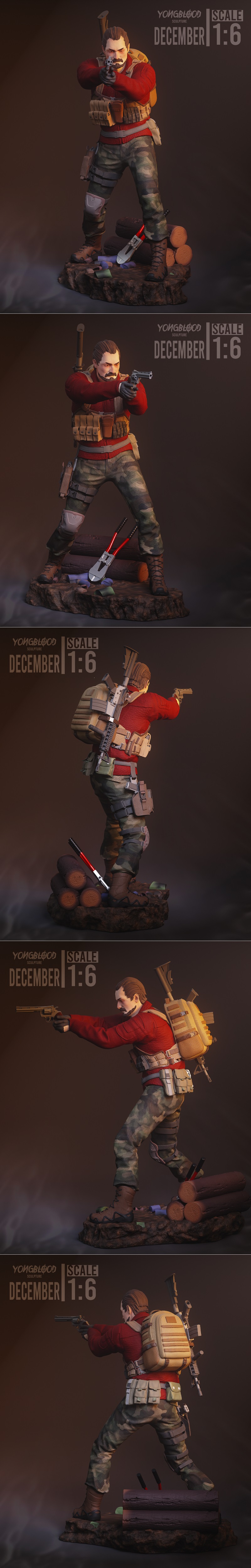 1:6 scale 3D model of Barry Burton from Resident Evil, holding a revolver in a combat stance, wearing tactical gear a...