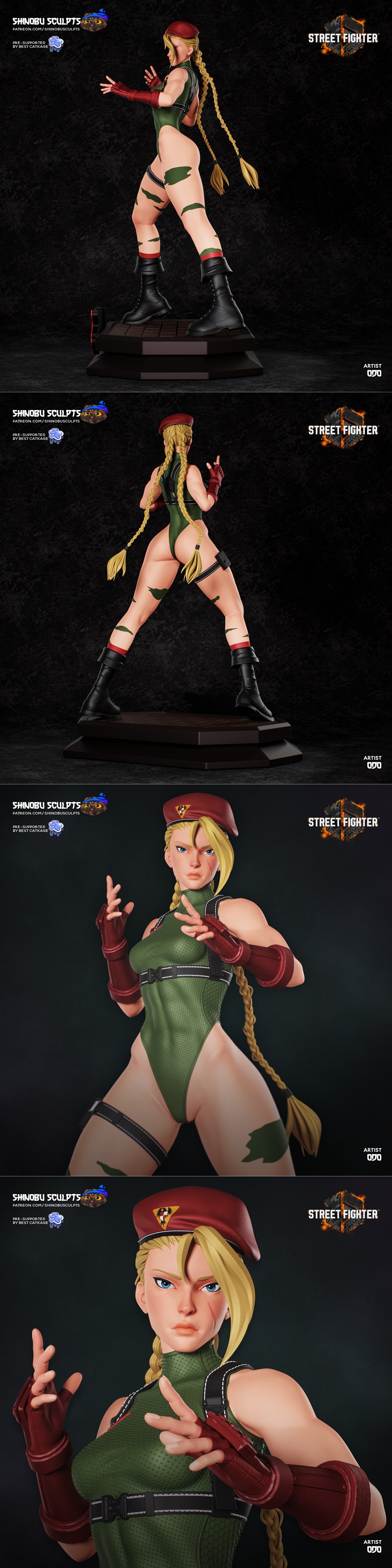 Street Fighter character Cammy in military attire, holding a gun and ready for combat