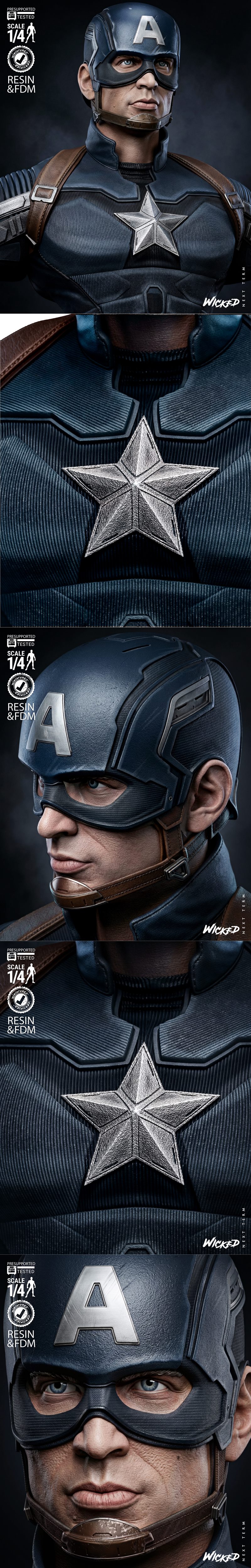 Captain America bust 3D model by Wicked Studio, 1/4 scale, wearing Winter Soldier costume with star emblem and "...