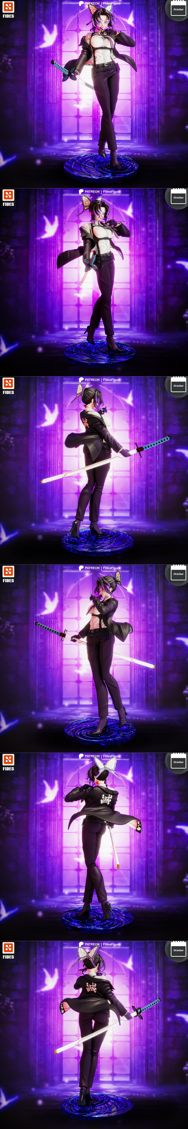 Shinobu Kocho figure from Demon Slayer, holding a syringe and sword, wearing her uniform and butterfly hair accessories.