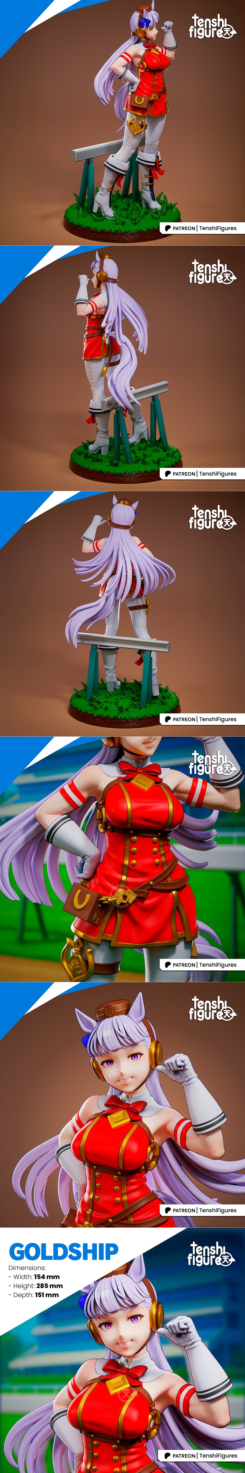 Uma Musume Goldship in red armor with a polearm, ready for action.