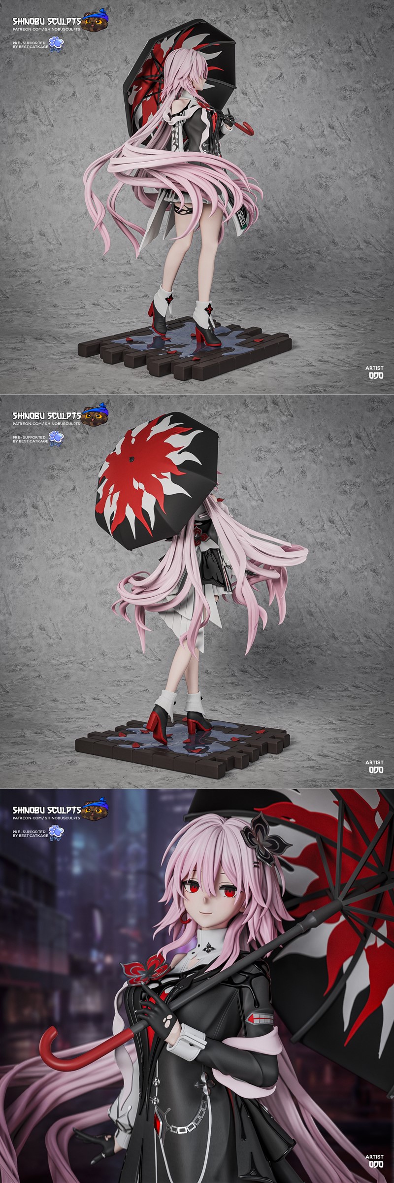 Anime character Honkay Star Rail from 'Evernight' in a combat pose with a sword and an umbrella, ready for action.