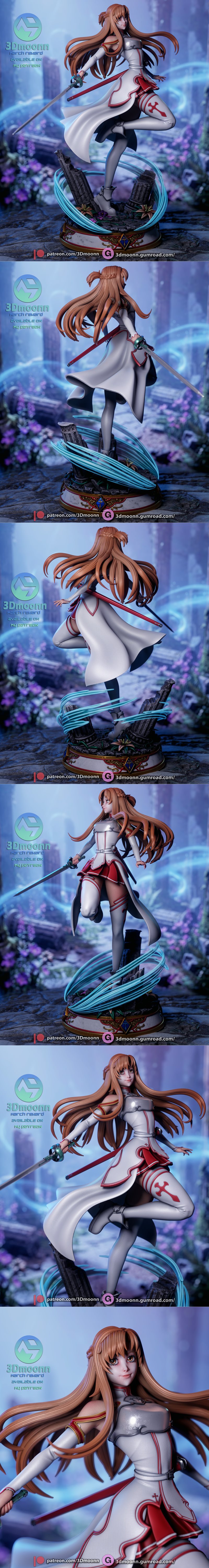 Asuna from Sword Art Online in a dynamic pose, holding a sword, wearing a white and red outfit with a silver breastpl...
