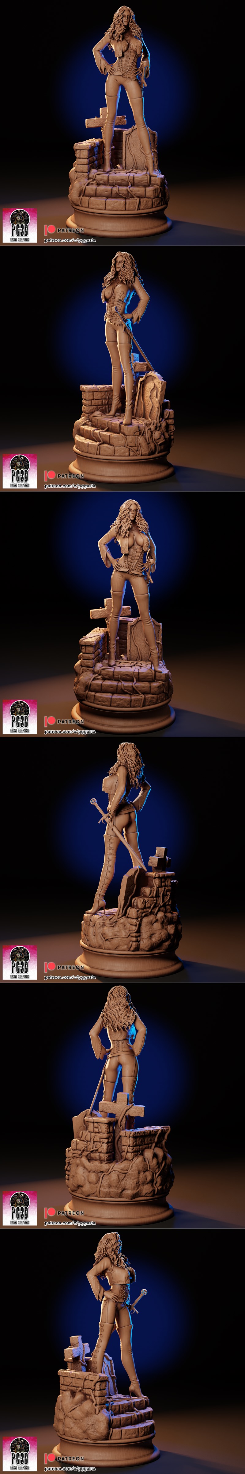 3D model of Anna Valerious from Van Helsing, standing on a tombstone base. She wears a corset, jacket, and thigh-high...
