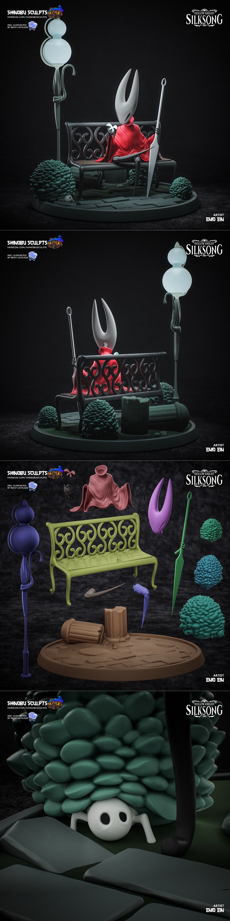 Hornet from Hollow Knight Silksong, sculpted by Shinobu Sculpts, in a heroic pose with a sword and cape.