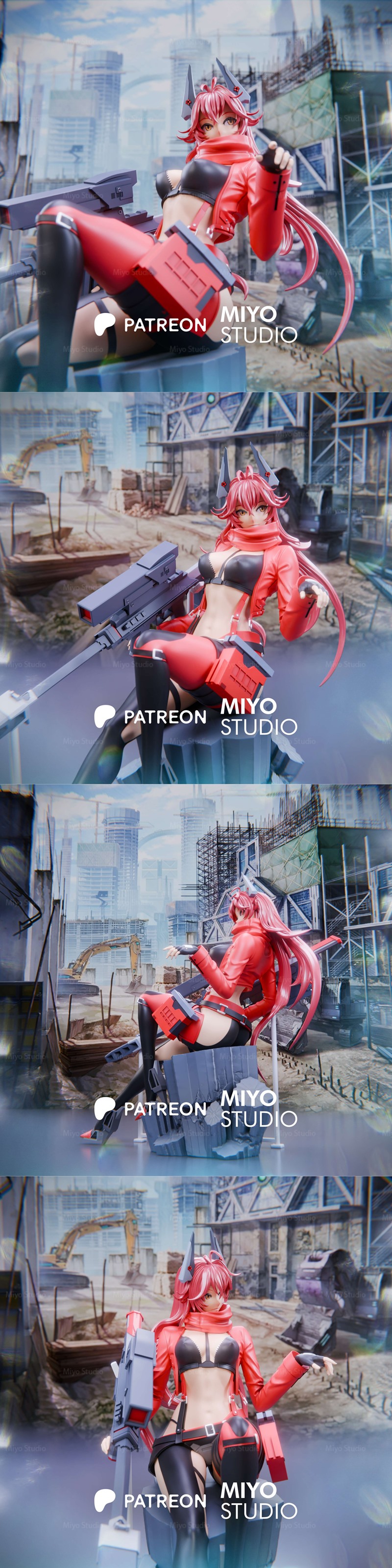 Heroic female character in power armor with a futuristic gun, by Miyo Studio.