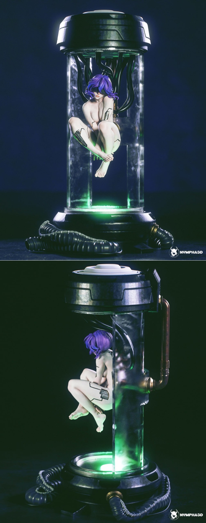 Motoko Kusanagi from 'Ghost in the Shell' in a seductive pose, wearing futuristic armor and holding a weapon.