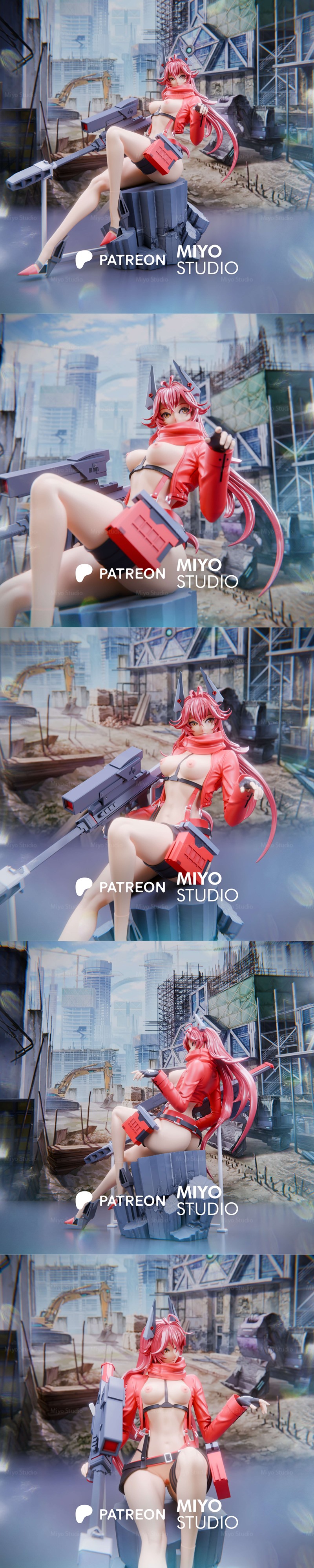 Heroic female character in power armor with a futuristic gun, by Miyo Studio.