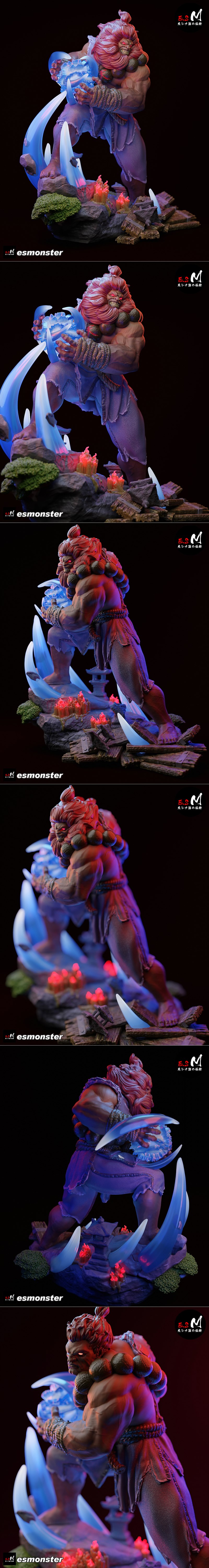 Akuma from Street Fighter in a dynamic martial arts pose, ready for battle.