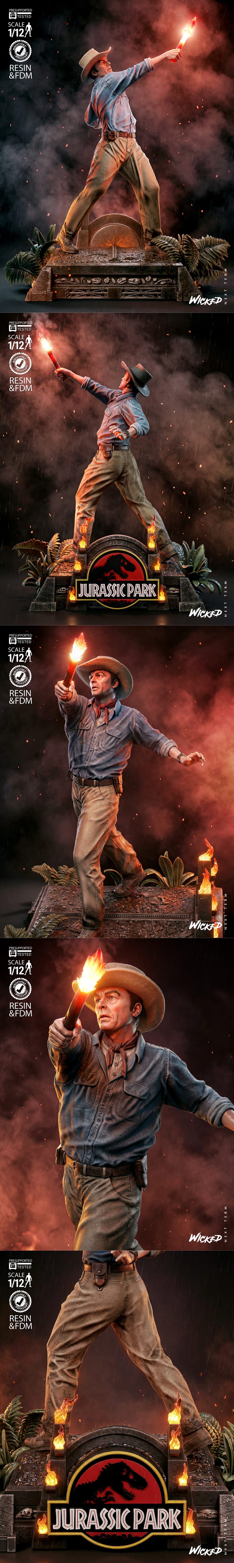 Alan Grant figure holding a flaming torch, wearing a cowboy hat and denim shirt. 1:12 scale, presupported, tested. St...