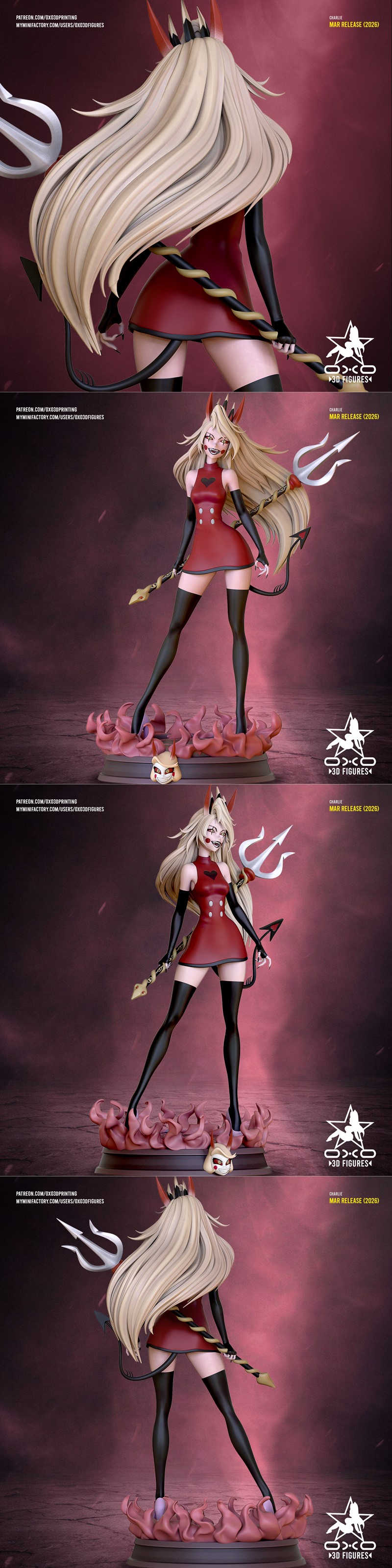 Charlie Morningstar from Hazbin Hotel, anime-style 3D model figure by OXO3D Figures. Red dress, black gloves, snake-t...