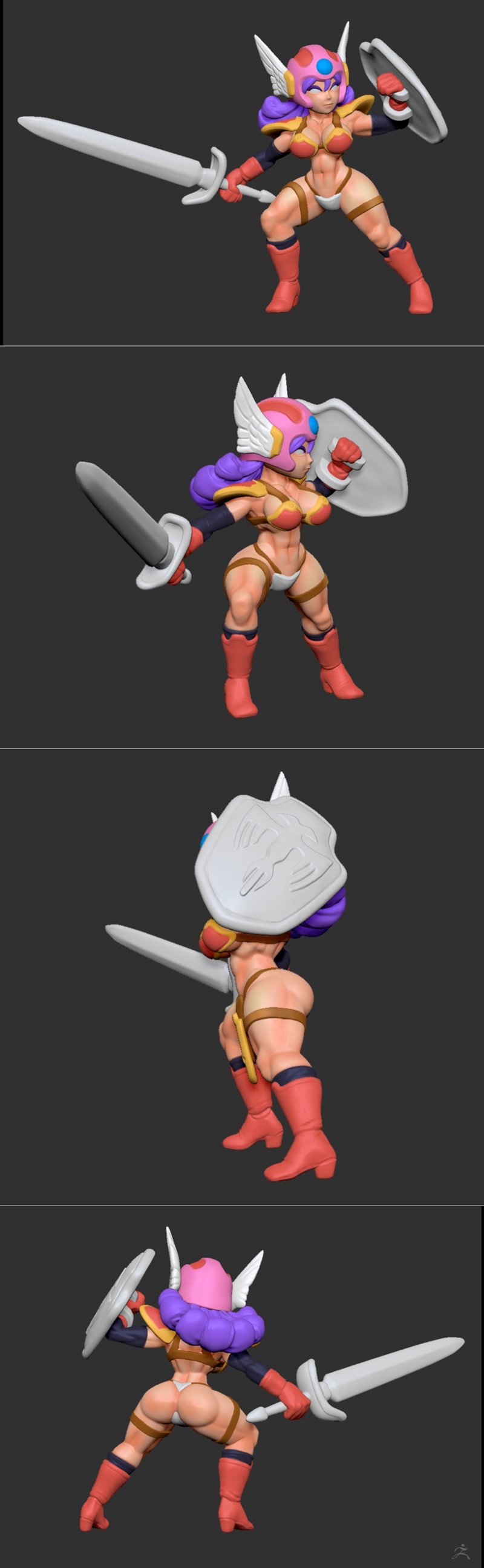 Muscular female warrior from Dragon Quest 3, holding a sword and shield, wearing a winged helmet and revealing armor.