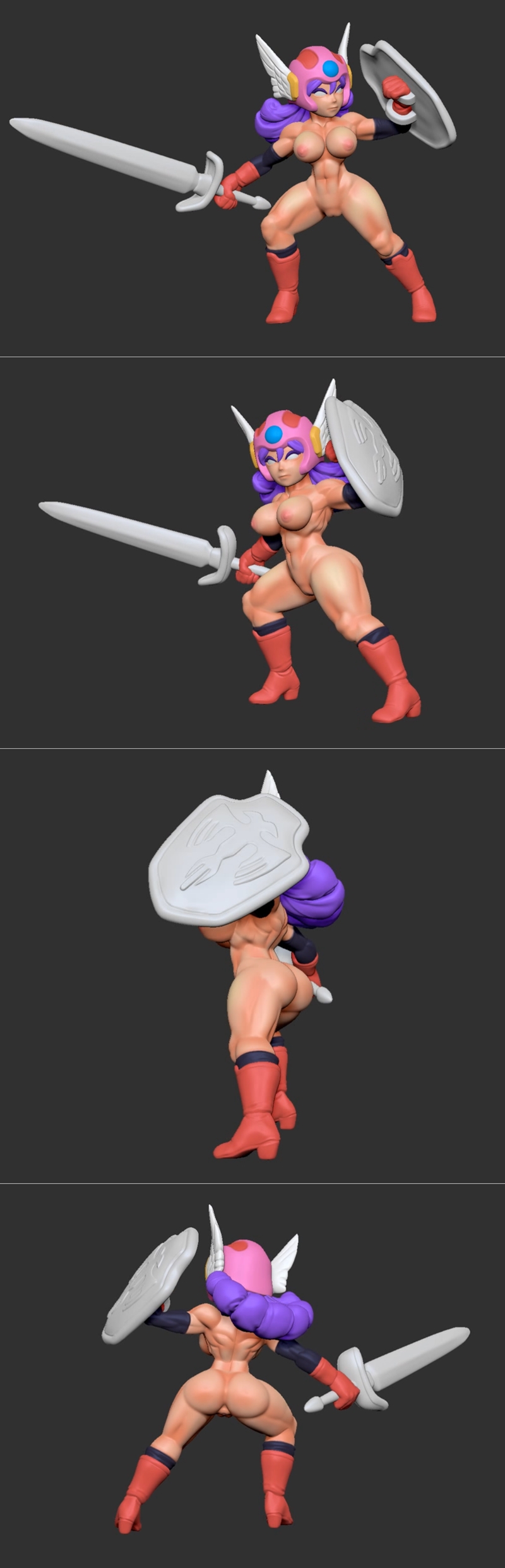 Muscular female warrior from Dragon Quest 3, holding a sword and shield, wearing a winged helmet and revealing armor.