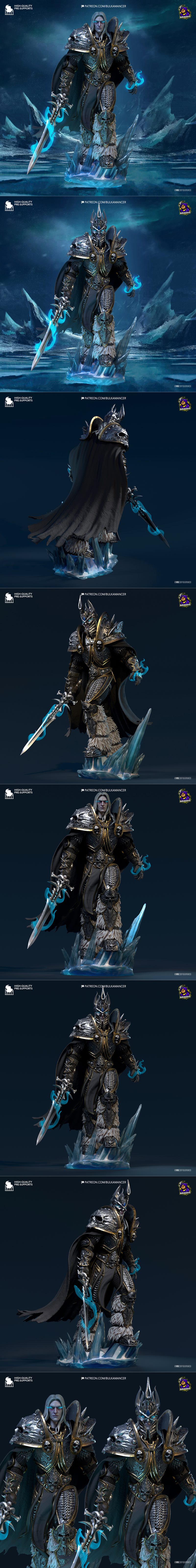 Fallen Prince 3D model figure by Bulkamancer Sculpts, wearing ornate gothic armor with skull details and fur trim, ho...